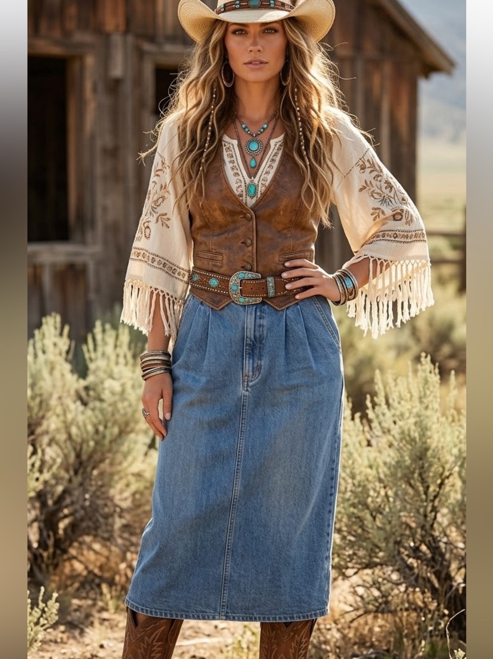 Vivaldi Vintage Pleated Denim Midi Skirt Size 10